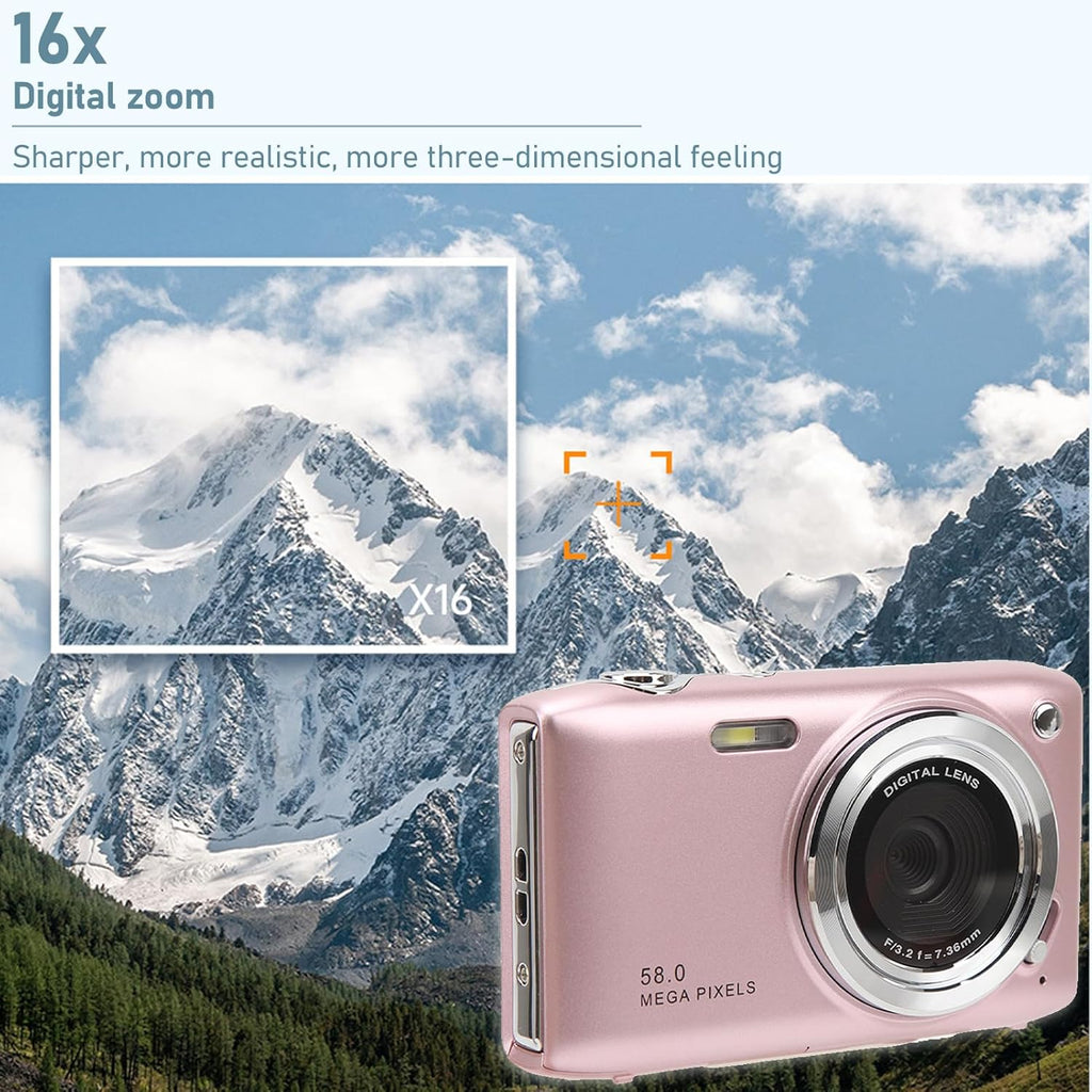 Cámara Digital Compacta 4K con Fotos de 58MP y Zoom 16X – Lumora