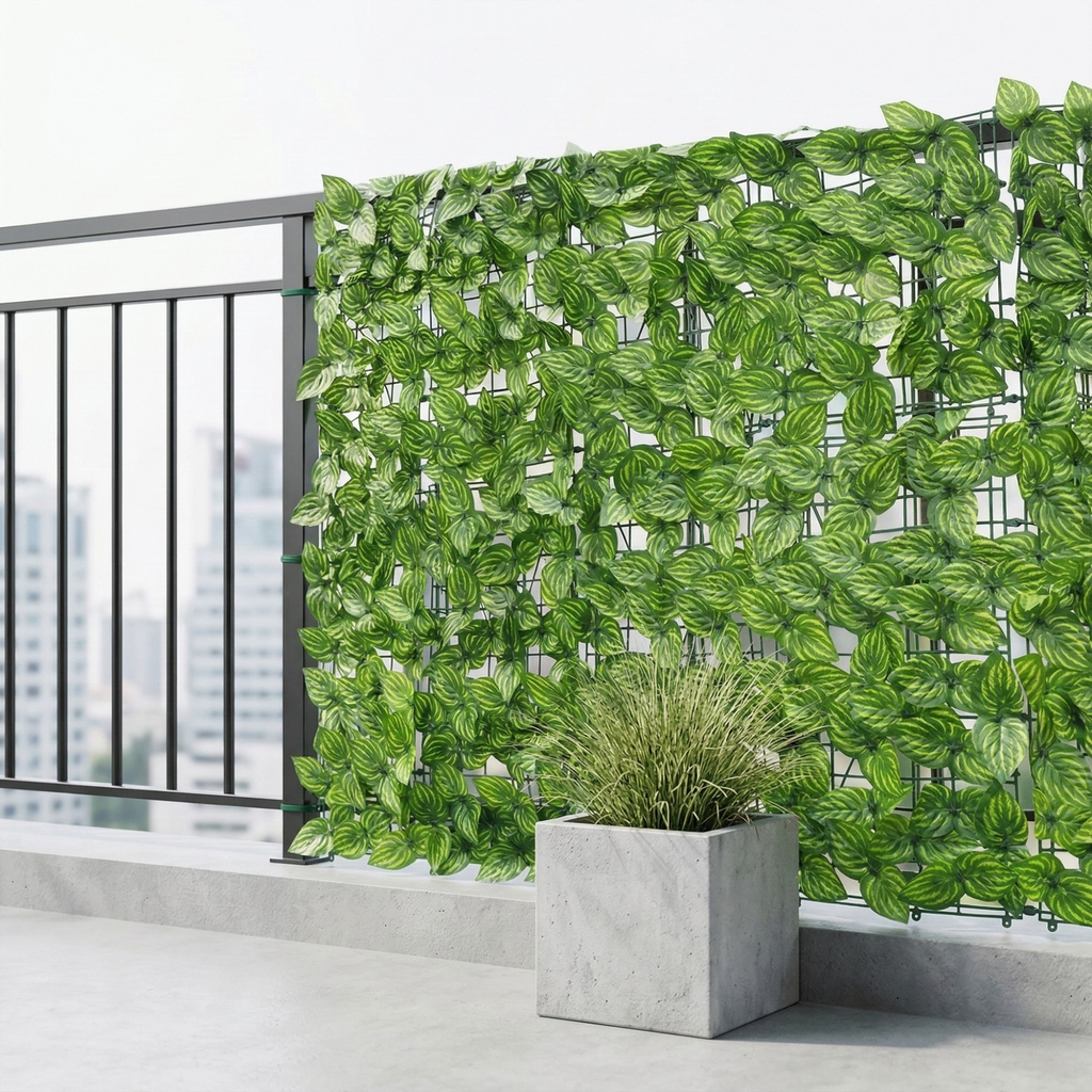 Cerca de privacidad verde artificial con hojas decorativas para jardín y balcón