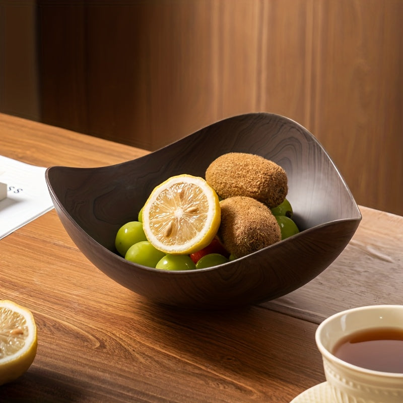 Gran Cuenco de Frutas con Aspecto de Madera – Decorativo y Práctico para Uso en Mesa