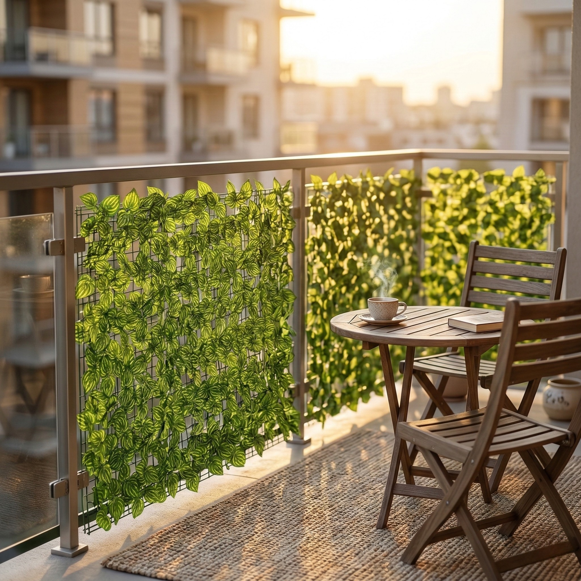 Cerca de privacidad verde artificial con hojas decorativas para jardín y balcón
