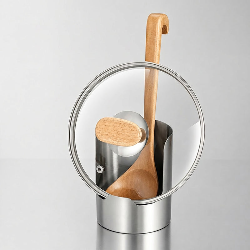 Soporte para utensilios de cocina plateado – Despeja rápidamente, cocina con alegría