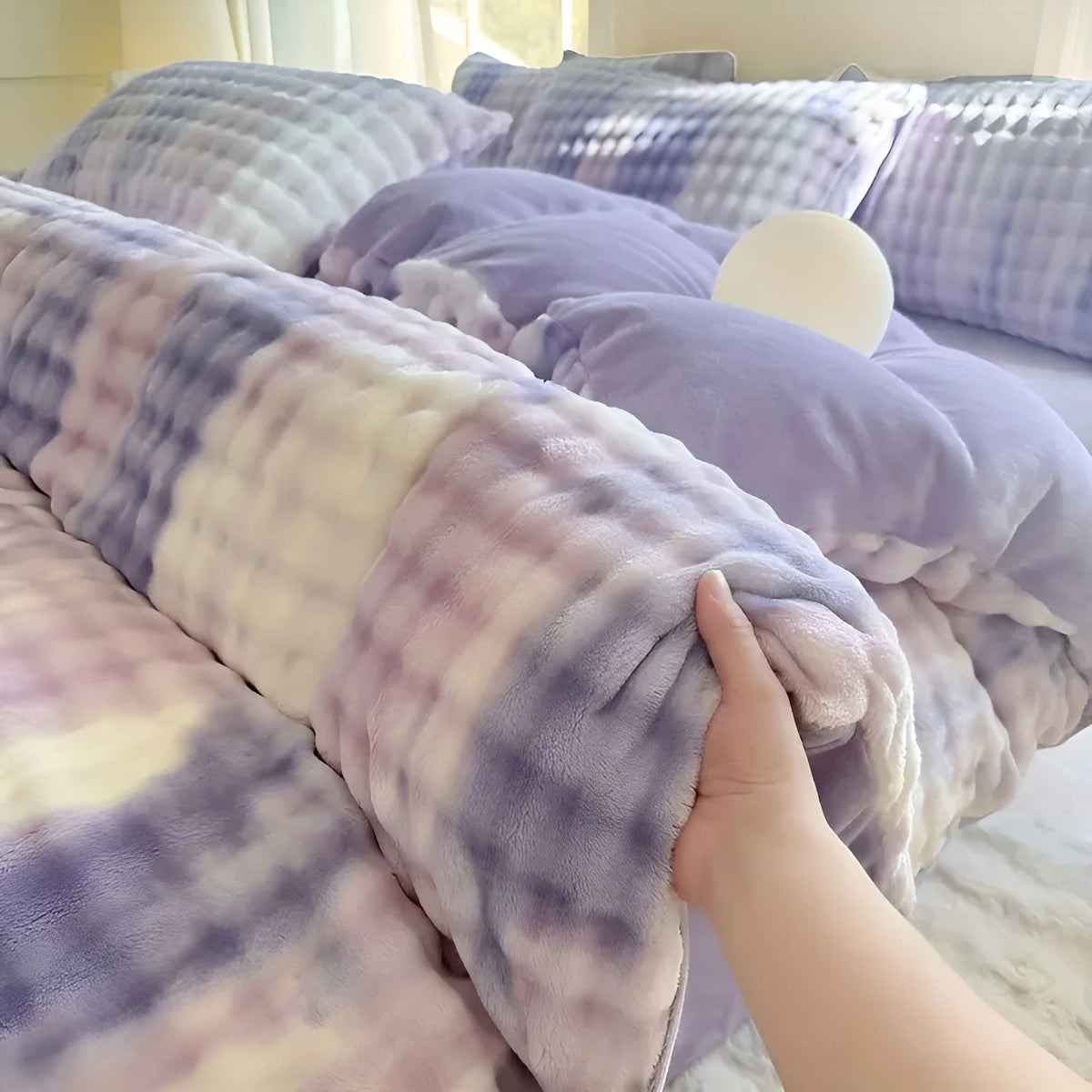 Conjunto de ropa de cama de terciopelo muy acogedor: cálido y suave para el otoño y el invierno | Diseño reversible en piel de conejo y terciopelo color leche