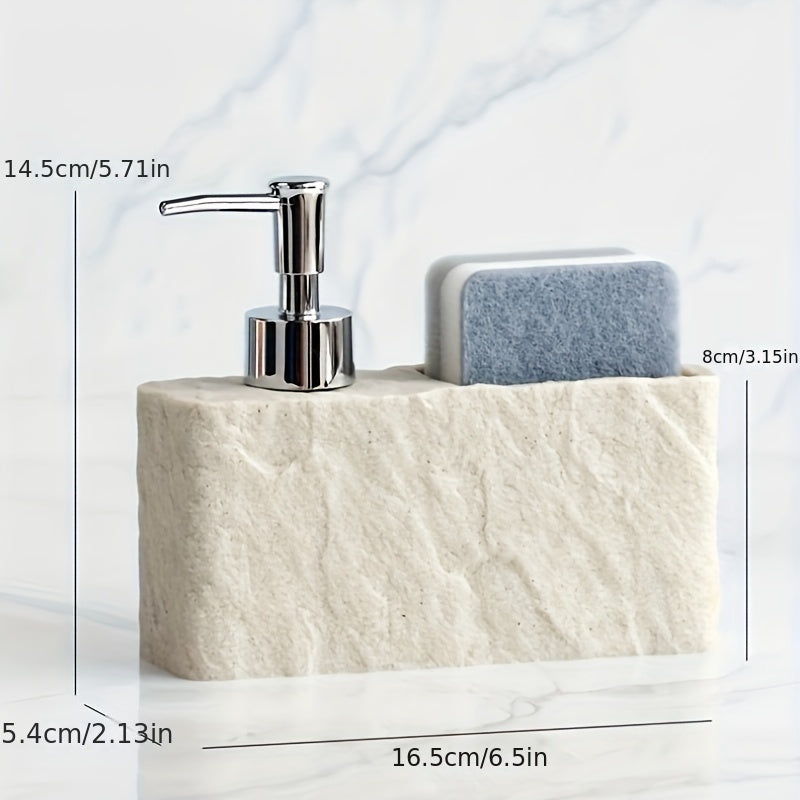 Dispensador de jabón de cocina con soporte para esponja de piedra natural – Elegante y práctico