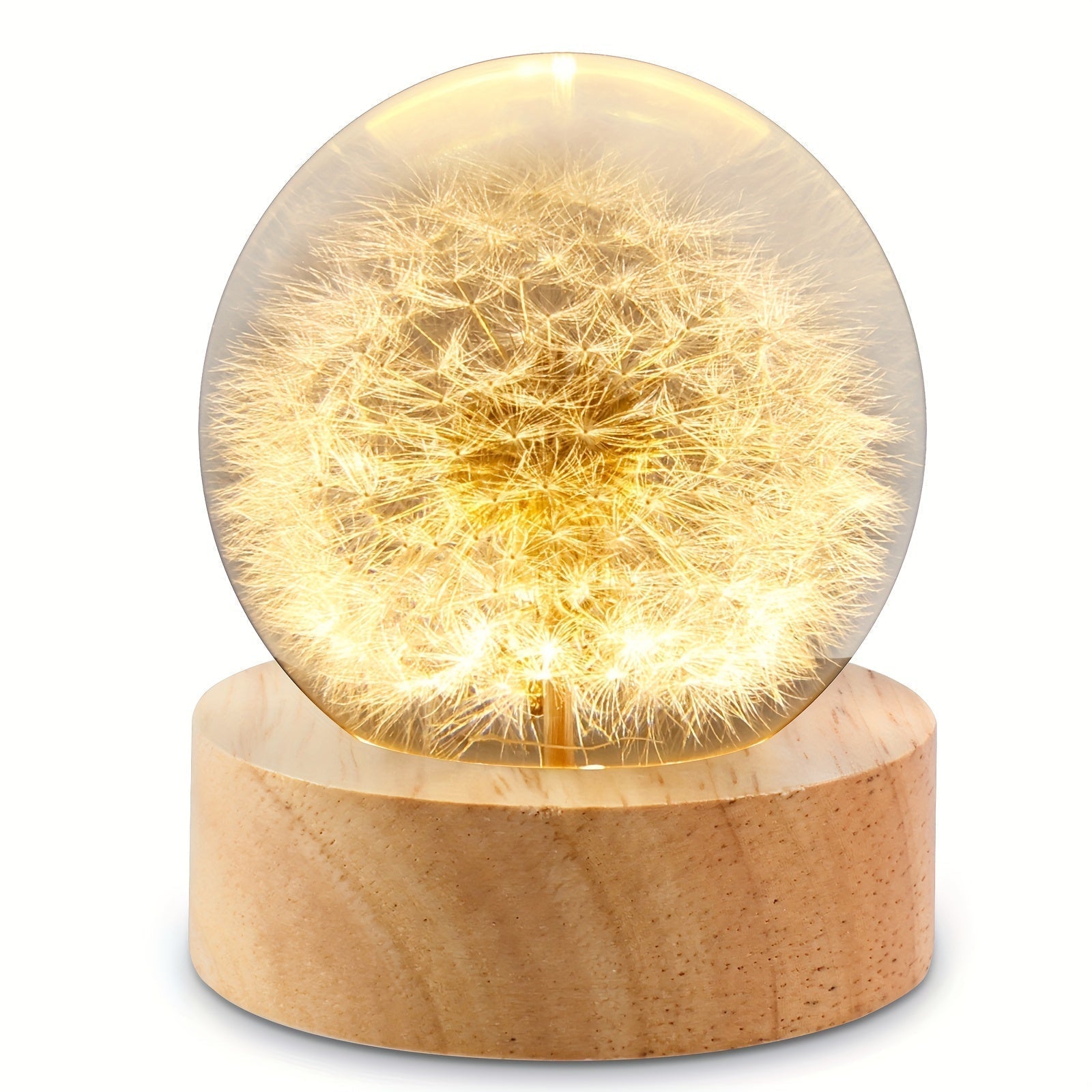 LumiGlow - Elegante lámpara de cristal LED con diseño de diente de león y suave resplandor