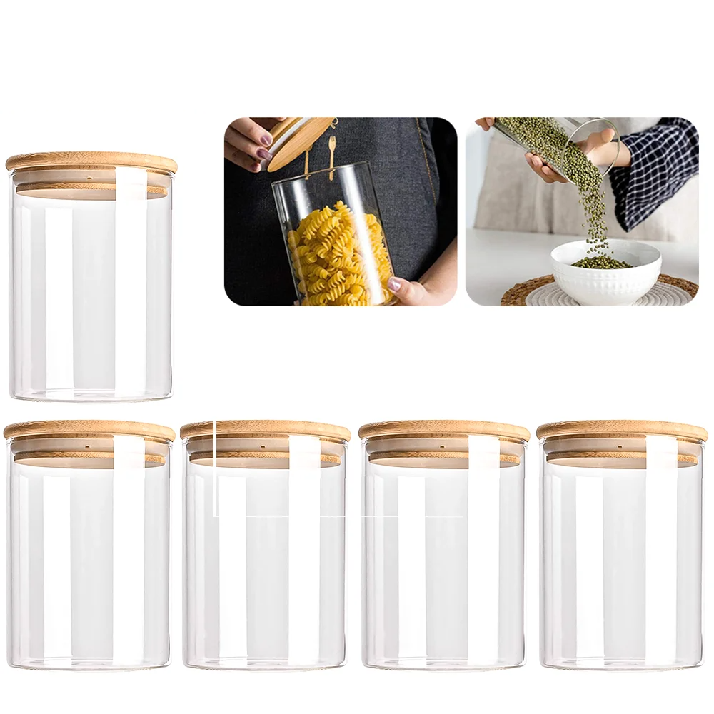 Conjunto de Tarros de Vidrio PureVorrat – Envases con Tapa de Madera | Hermético y Elegante | Almacenamiento Moderno de Cocina | Brehn