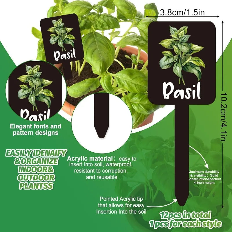 Etiquetas de Plantas Acrílicas Impermeables Set de 12
