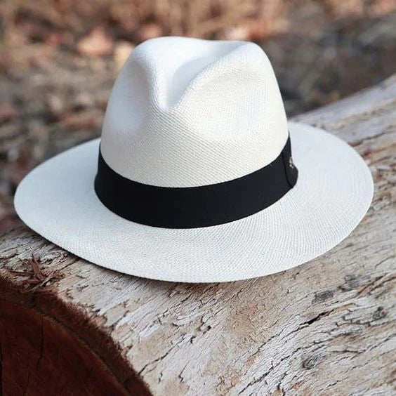 Sombrero Panamá Clásico de Paja con Cinta Decorativa Negra – Sombrero Unisex para el Sol