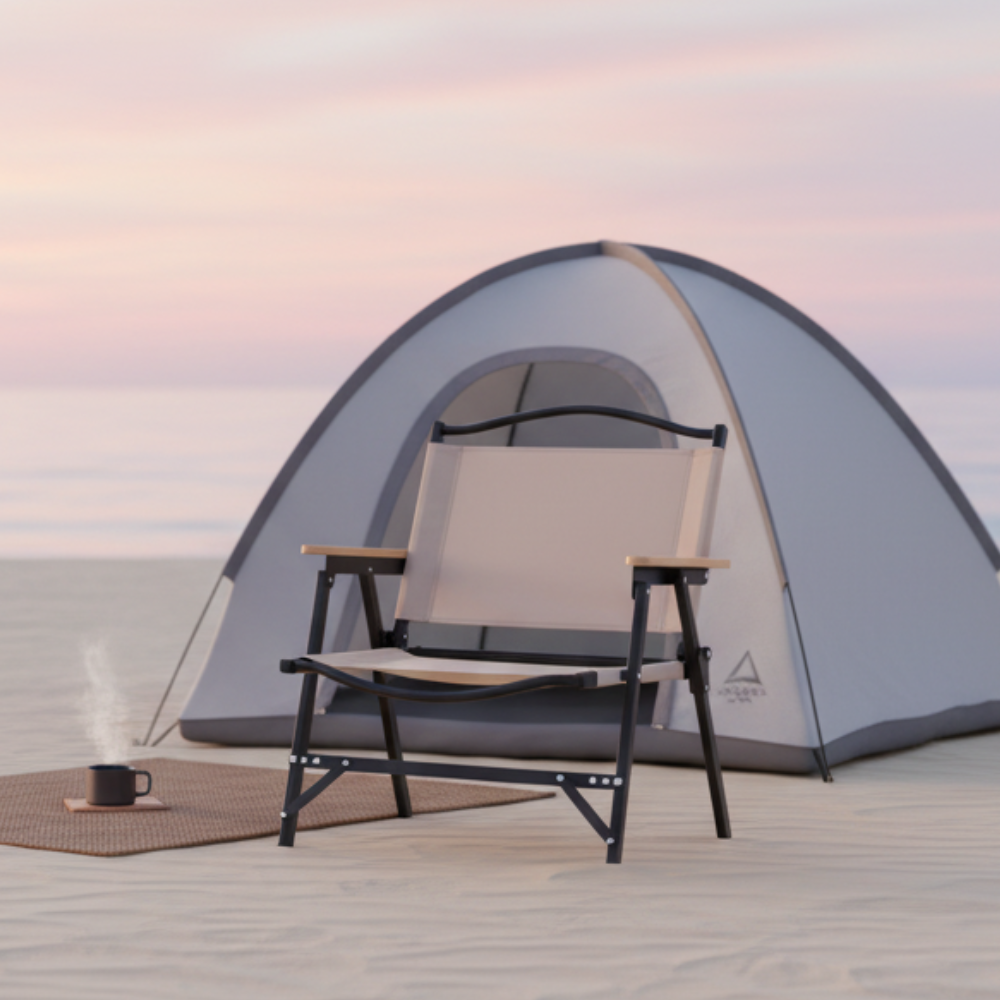 Silla de Camping Plegable Minimalista en Caqui con Apoyabrazos