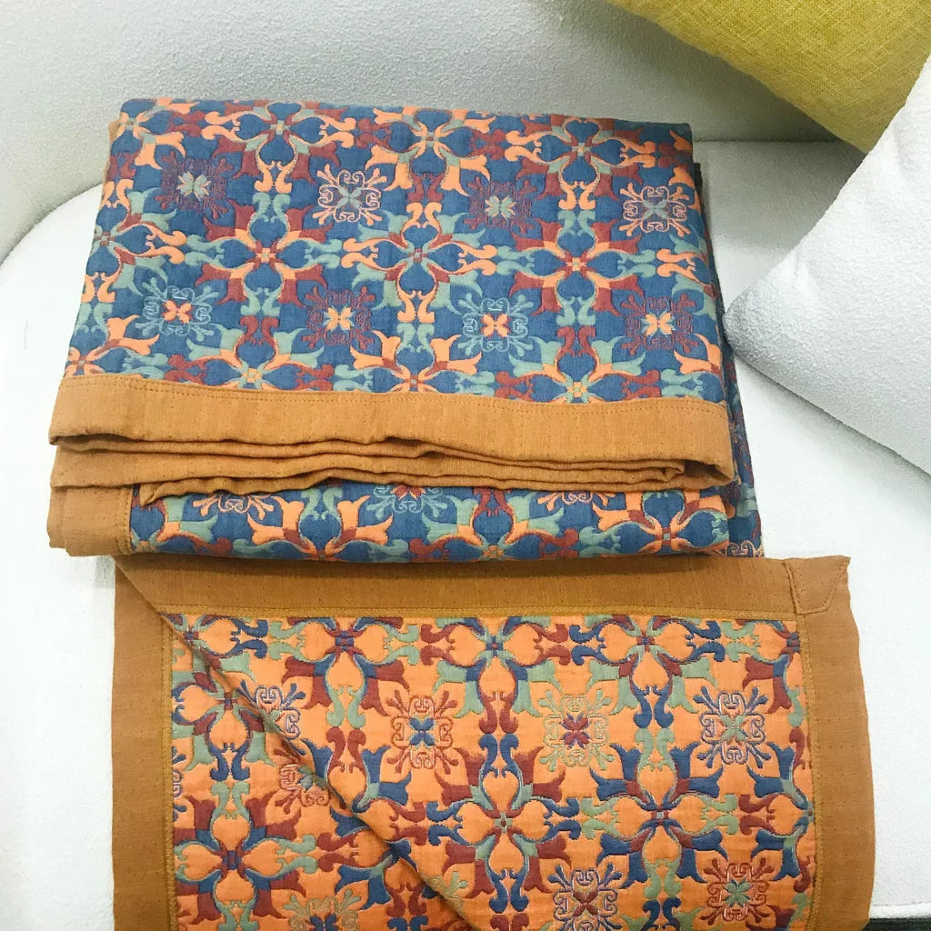 Colcha de Algodón de Seis Capas con Diseño Azul – Manta de Confort TerraLoom