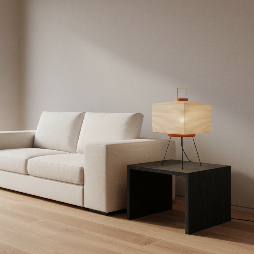 Lámpara de Mesa Minimalista Akari 7A con Pantalla de Papel Washi Plegado a Mano