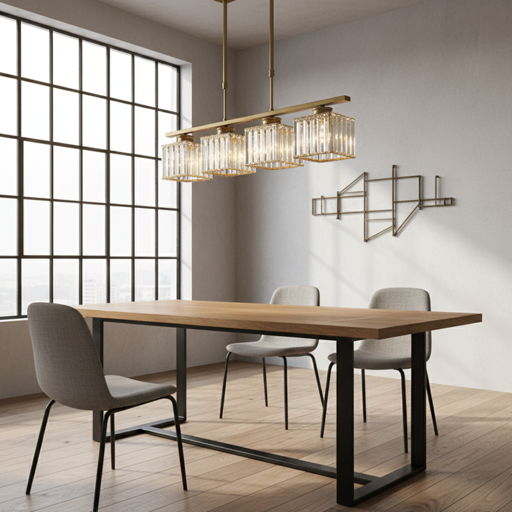 Colección Gallery | Iluminación Colgante para Cocina con Pantallas de Vidrio Facetado