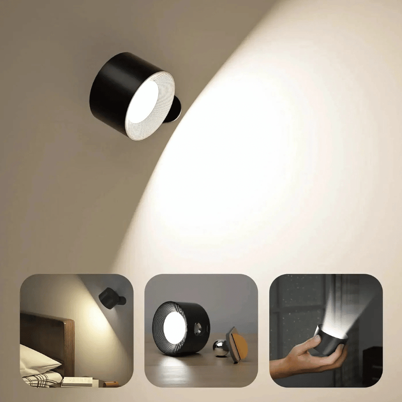 Lámpara de pared LED inalámbrica con batería y rotación de 360°