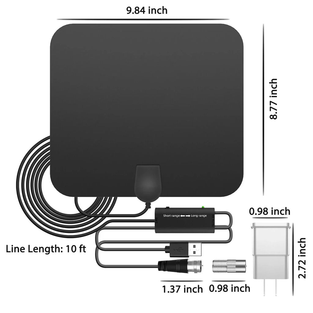 Antena HDTV Amplificada Digital Interior de 300 Millas con Refuerzo de Señal