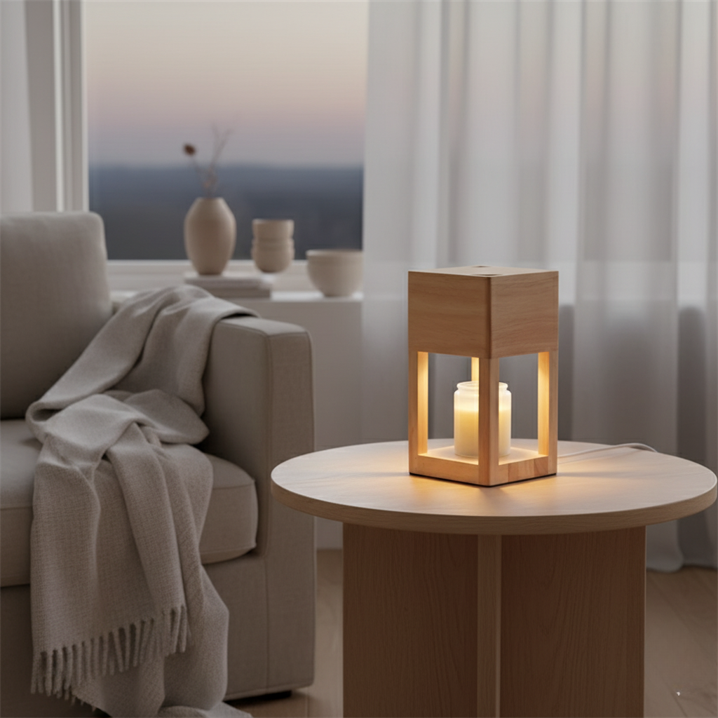 Lámpara Calentadora de Velas de Madera Escandinava - Luz Ambiental de Doble Propósito