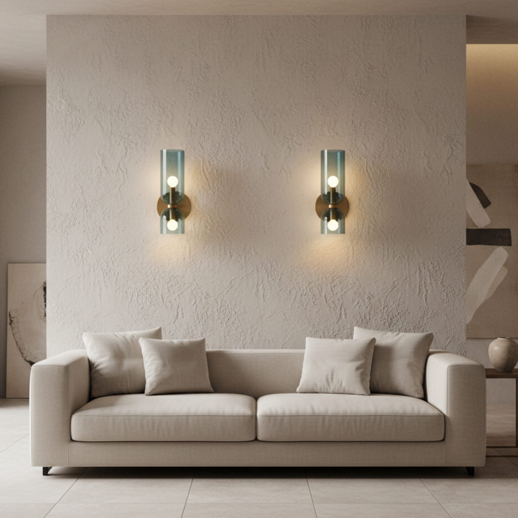 Lámpara de Pared de Doble Cabeza de Vidrio Elegante | Iluminación de Aplique Minimalista Moderna para Sala de Estar o Dormitorio
