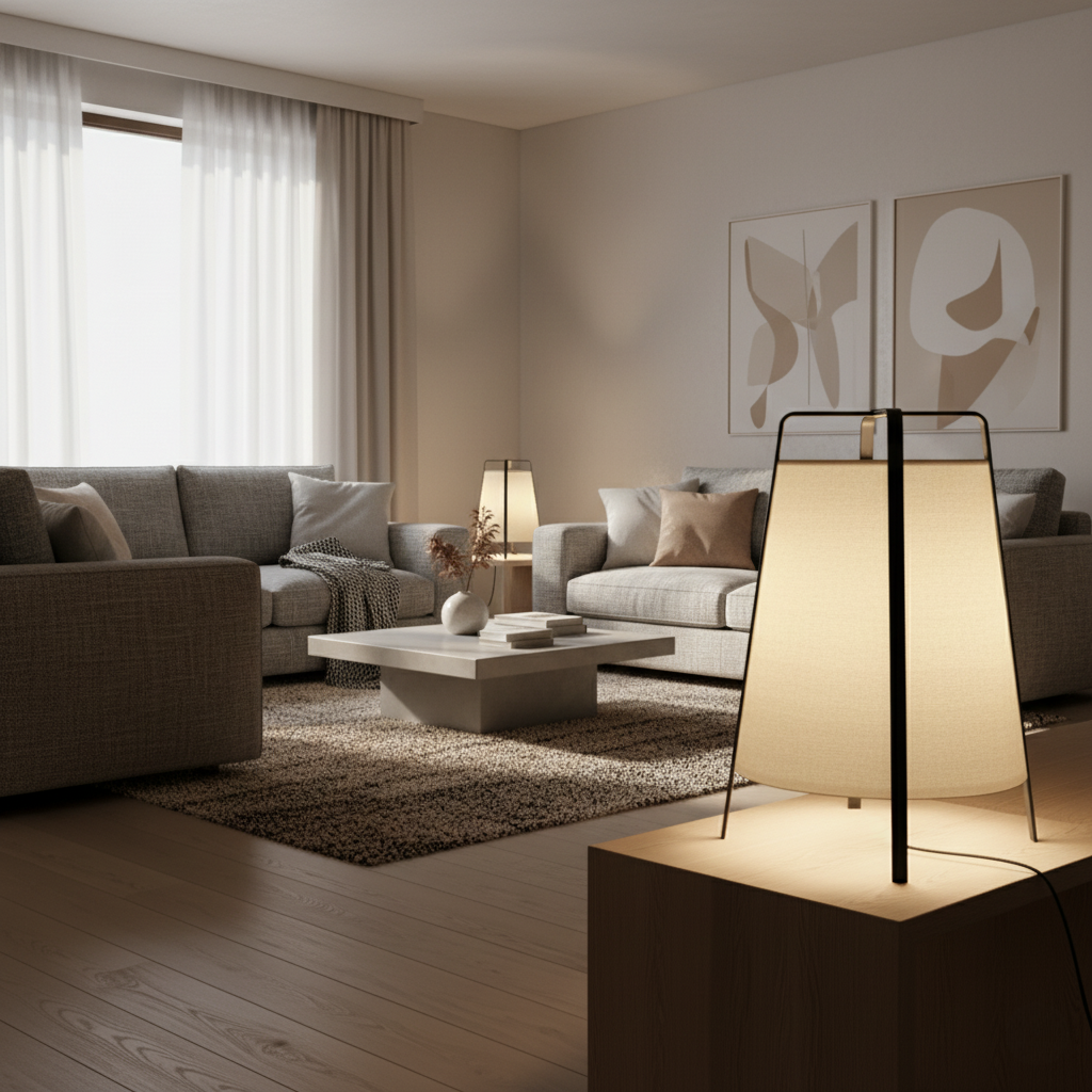 LumosShade | Lámpara de Pie y Mesa de Tela Moderna para una Ambiencia Elegante