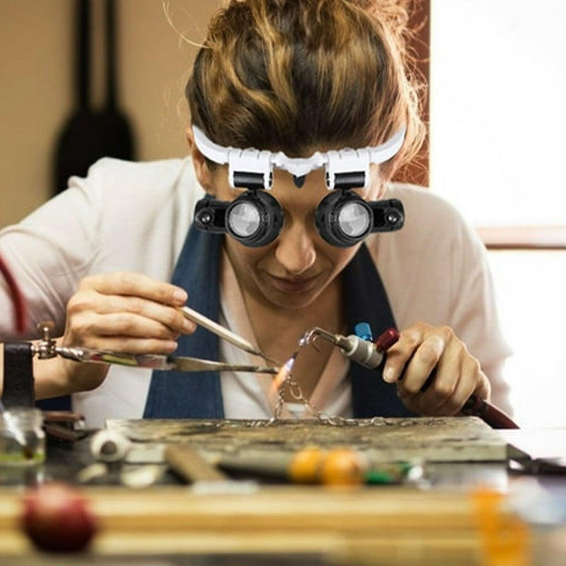 Lentes de aumento con lámparas LED para ojos dobles
