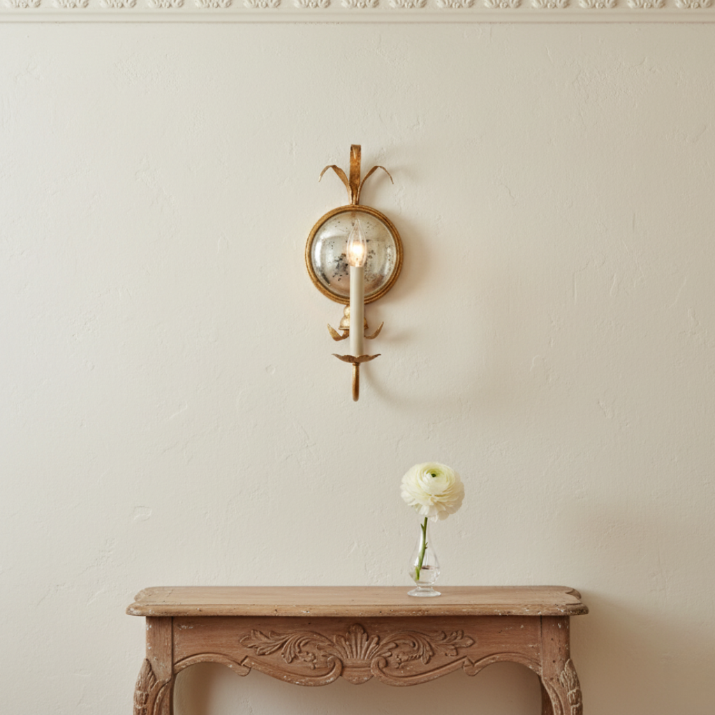 Apliques de Pared de Latón Elegantes con Espejo Antiguo y Luces de Candelabro