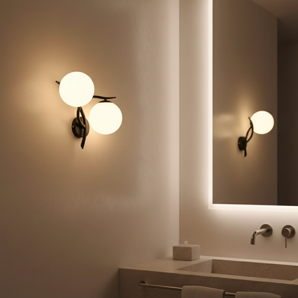 Aplique de Pared de Hierro Moderno con Acento de Esfera de Vidrio Doble para Dormitorios y Pasillos