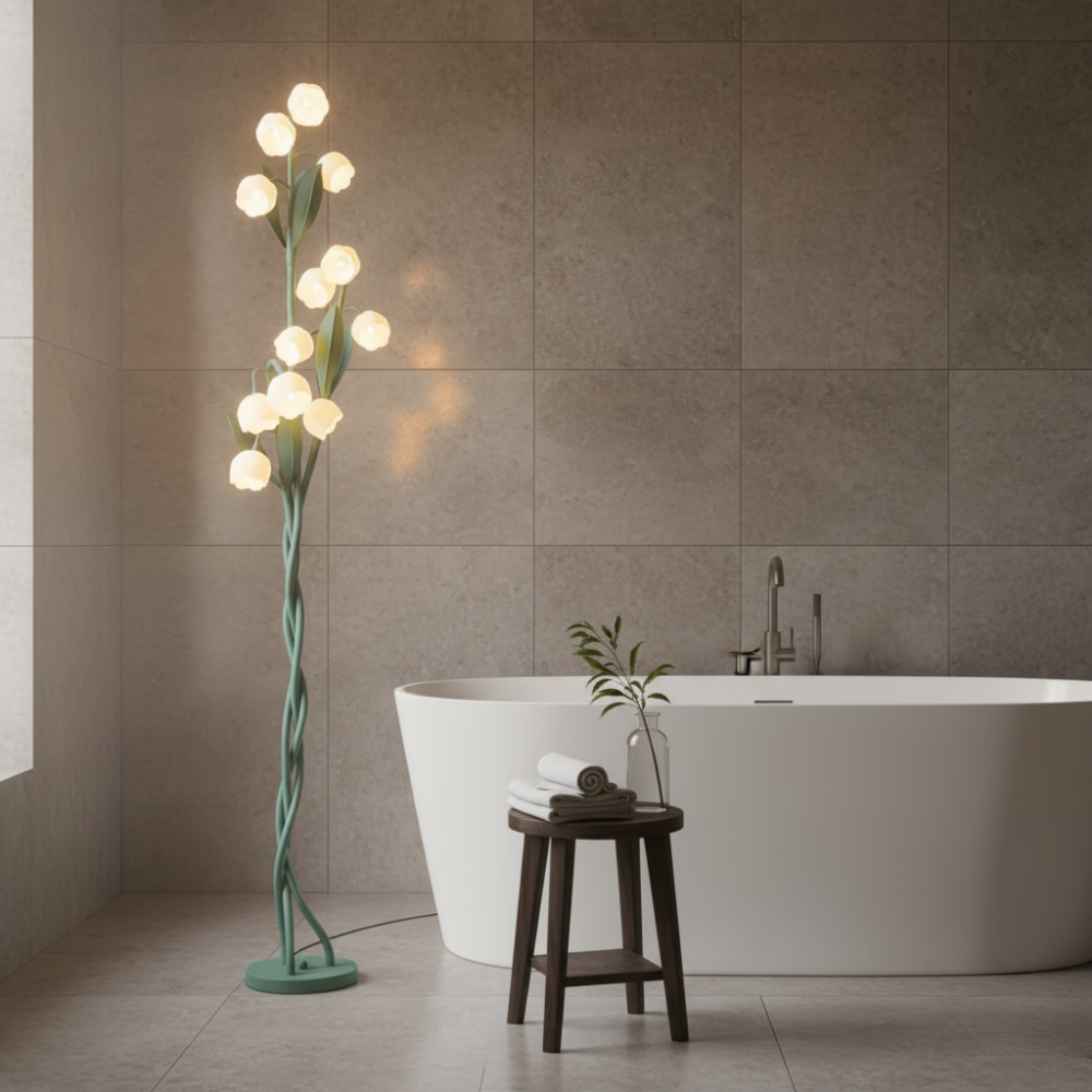 Sara Orchid - Lámpara de Pie Elegante con Sombrillas de Flores Blancas para Sala de Estar o Dormitorio