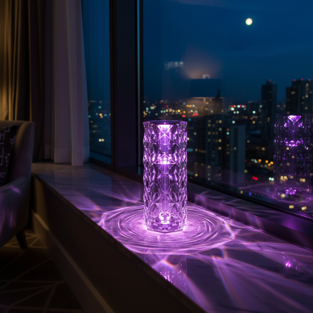 CrystalGlow | Lámpara de Mesa Inalámbrica con Control Táctil Dinámico y Opciones de Color