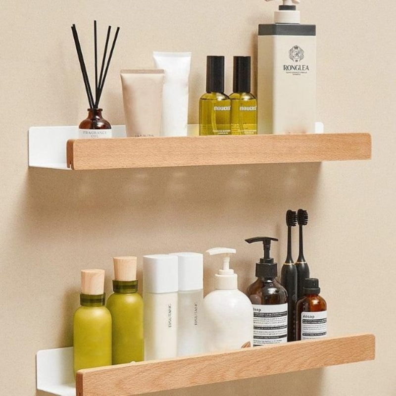 WoodHaven – Organizador de Baño de Madera Maciza Sin Perforación