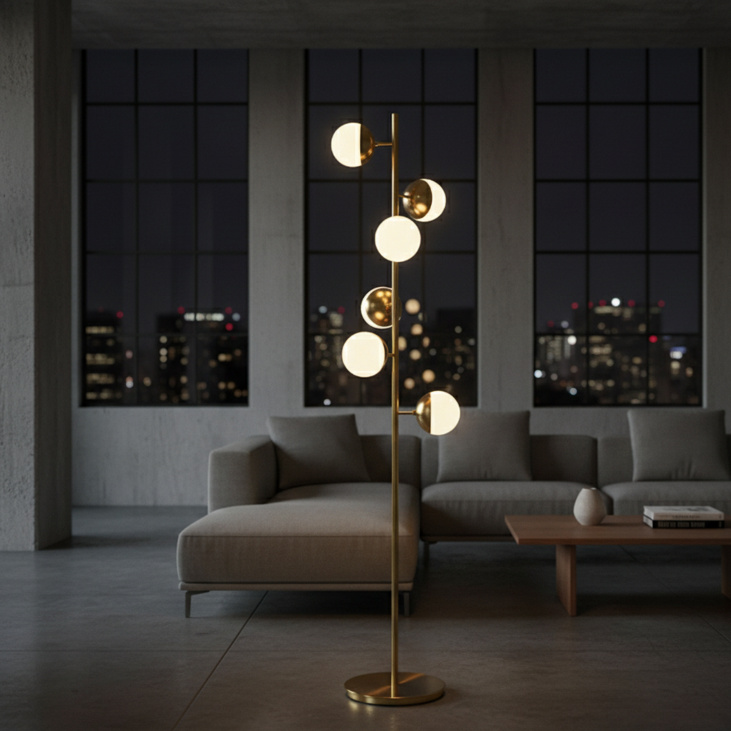 SylvaraTree | Lámpara de Mesa y de Suelo Moderna y Elegante en Dorado para Decoración de Salón