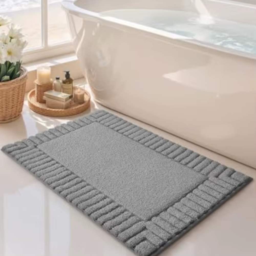 SereneMat - Alfombrilla de Baño Premium de Secado Rápido y Antideslizante con Raya Minimalista
