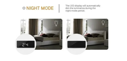 Reloj Despertador Digital Espejo Inteligente de Escritorio para la Mesita de Noche