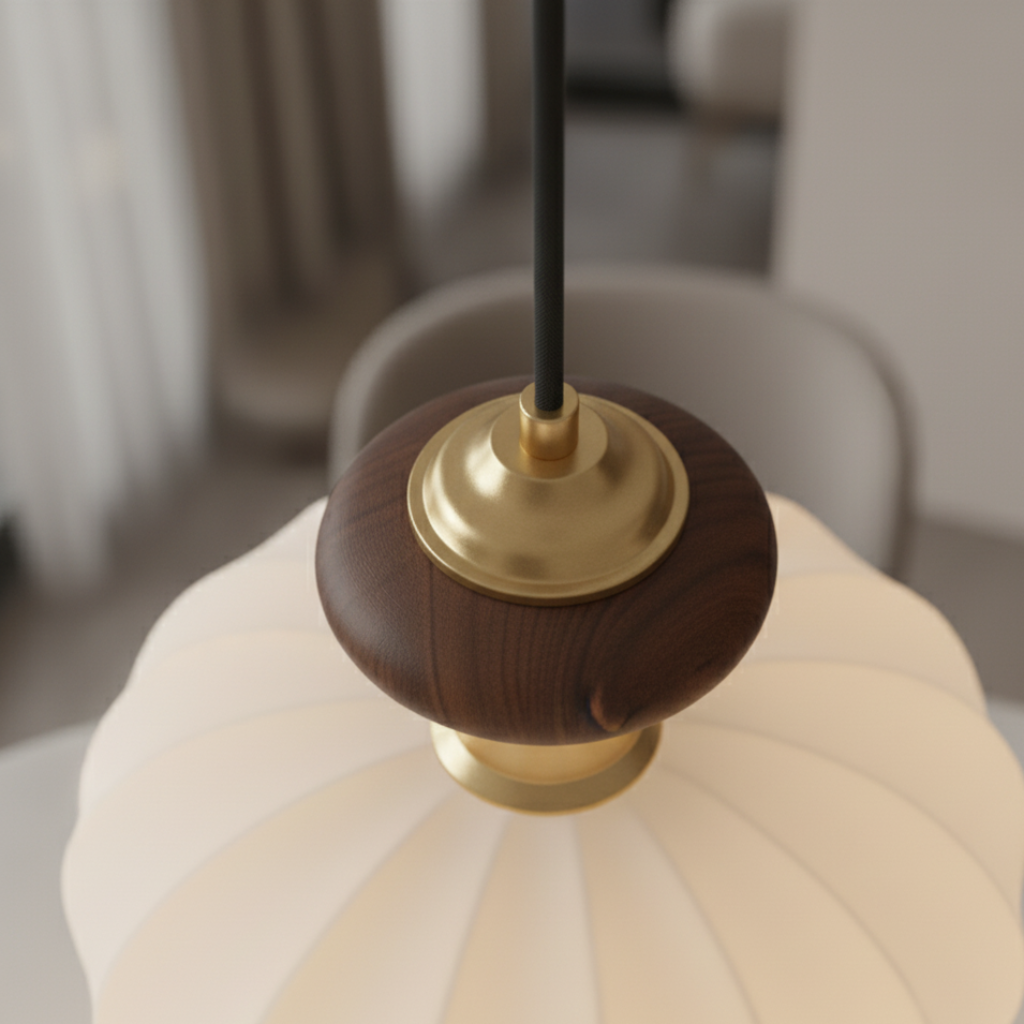 Lámpara Colgante Ceres - Elegante Pantalla de Vidrio Orgánico y Acento de Madera para Iluminación de Isla de Cocina