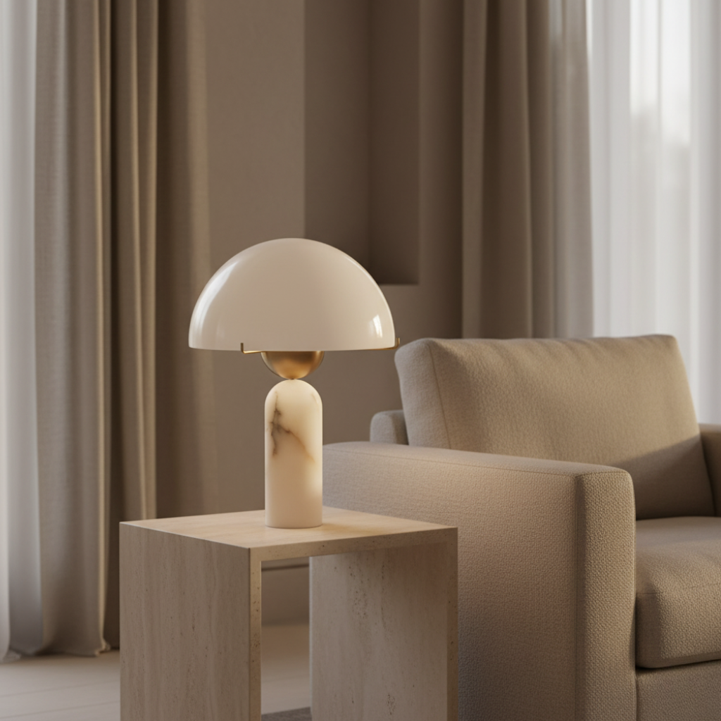 MarbleSphere | Lámpara de Mesa Escultural de Piedra Natural Elegante para Sala de Estar