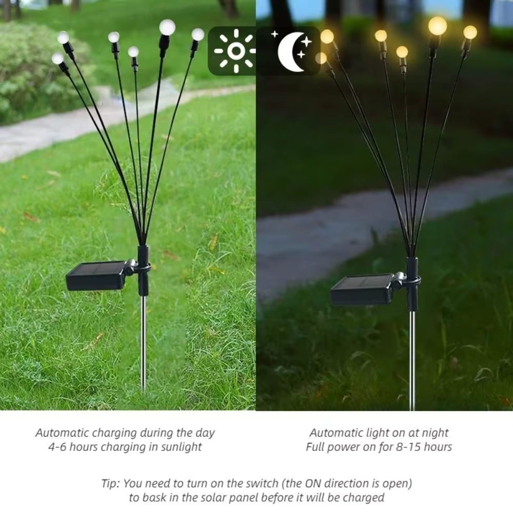 Luces de Jardín Solar Elegantes Firefly | Iluminación Exterior Impermeable con 120 Lúmenes para Jardines o Patios Impresionantes