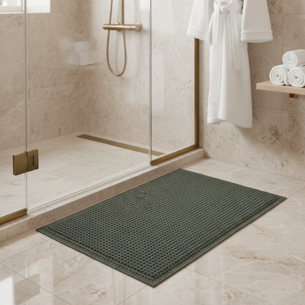 Alfombrilla de Baño Super Absorbente Waffle | Alfombra de Microfibra Antideslizante con Borlas