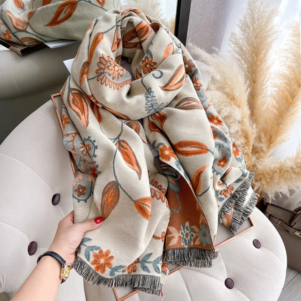 Chal de Invierno Floral Elegante de Doble Cara