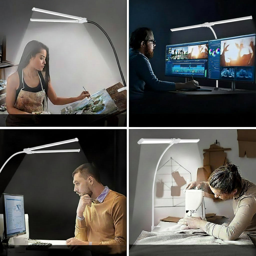 GLOWNEST - Lámpara de Mesa LED Doble Cabezal Moderna Alimentada por USB con Brazo Flexible