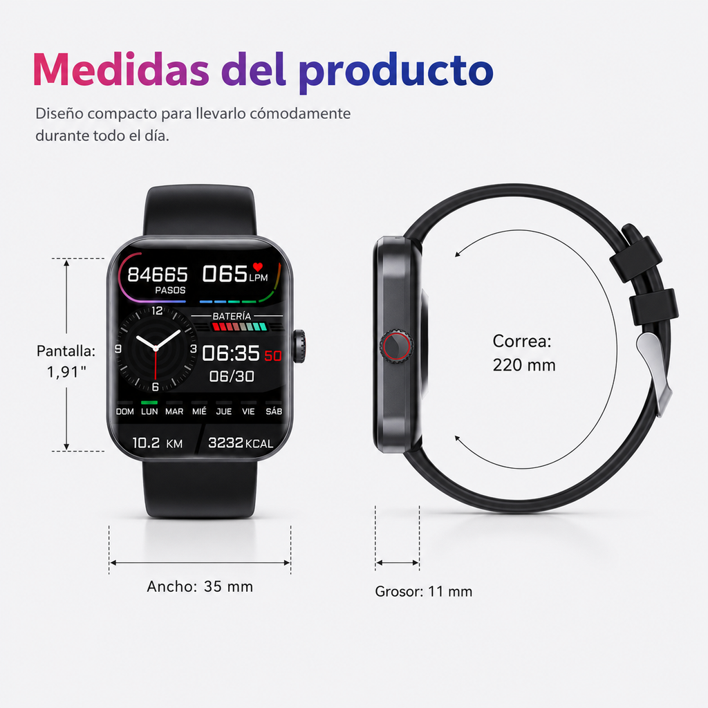 Reloj de glucosa – Reloj de salud – Medición indolora de glucosa en sangre y funciones vitales en tiempo real