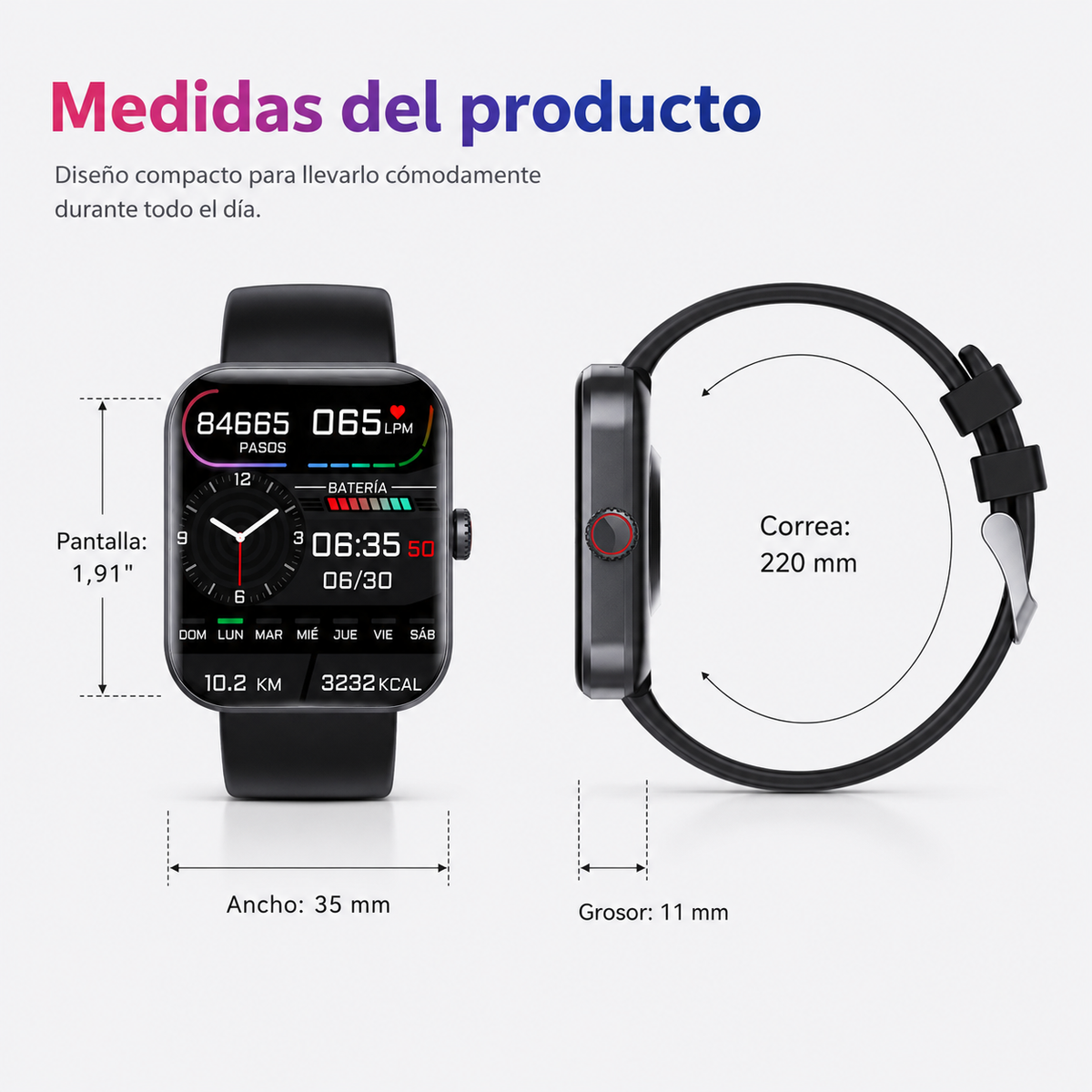 Reloj de glucosa – Reloj de salud – Medición indolora de glucosa en sangre y funciones vitales en tiempo real