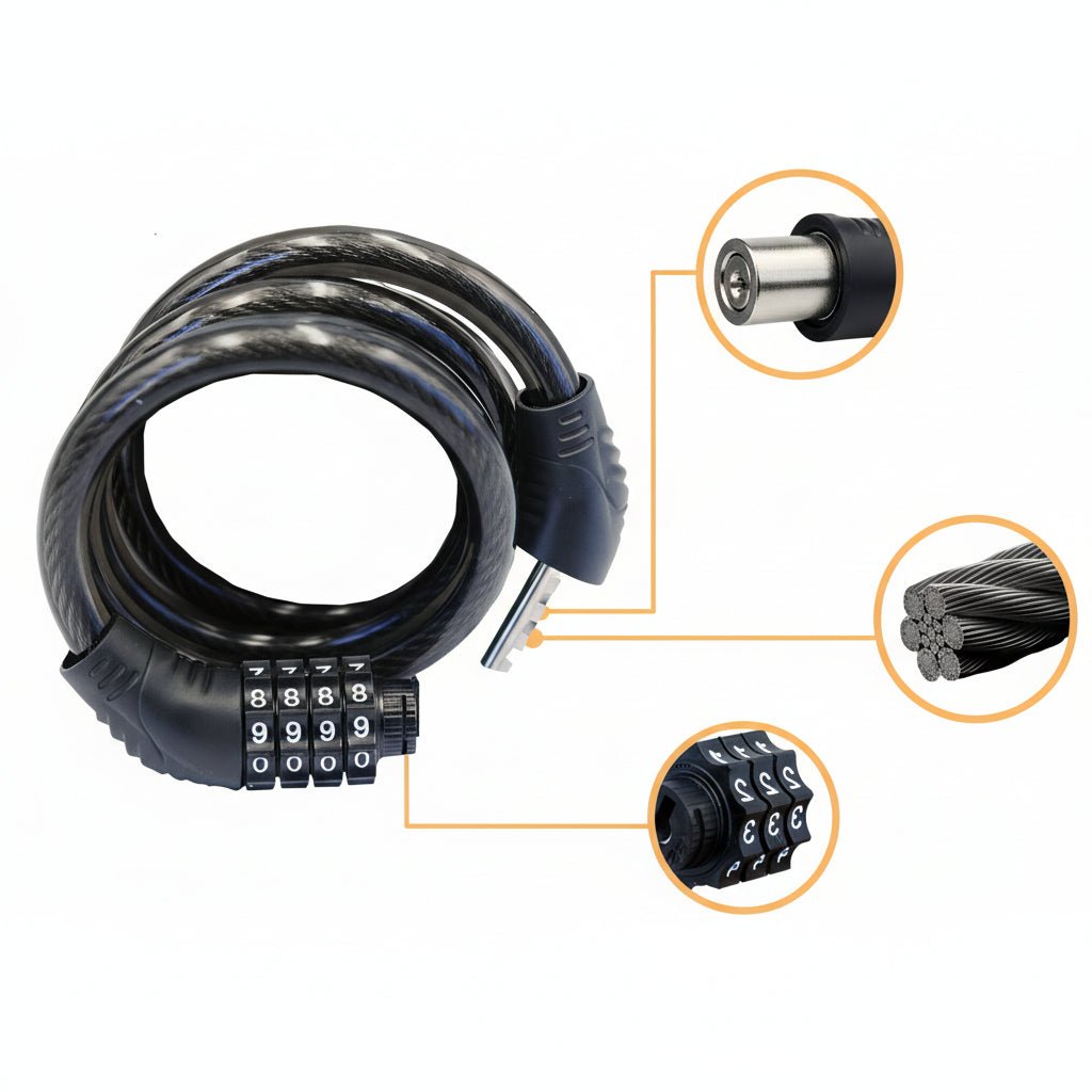 BIKEGUARD - Candado de Seguridad de Cable de Acero con Código de 4 Dígitos