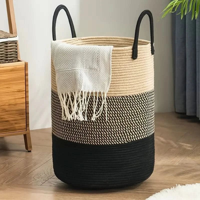 Cesta de Tejido - Almacenamiento Robusto de Ropa Hecho de Cuerda Trenzada