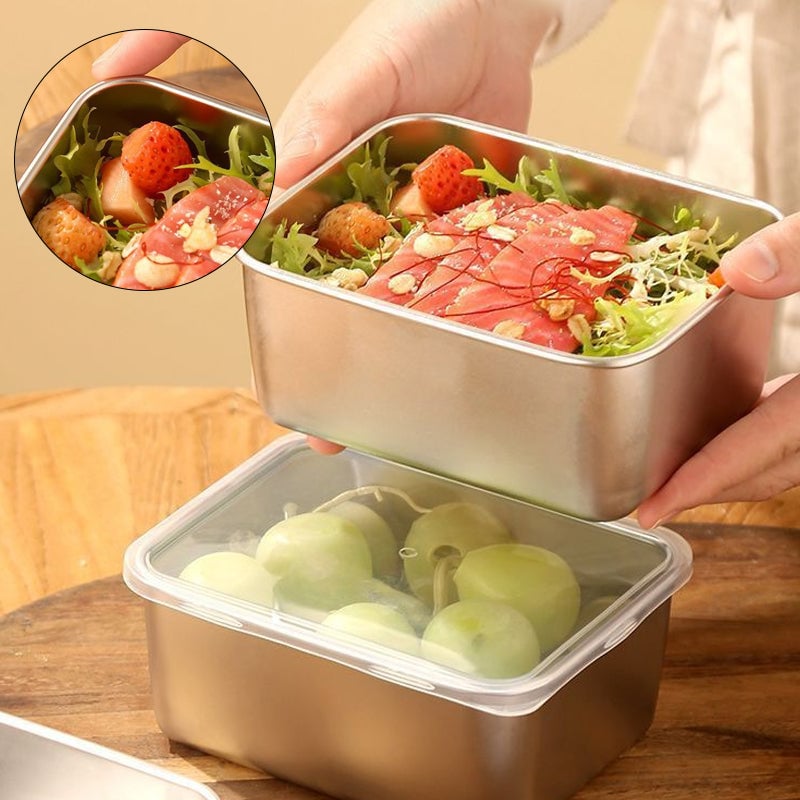 Contenedor de Almacenamiento de Alimentos de Acero Inoxidable con Tapa, Caja para Almuerzo y Snack