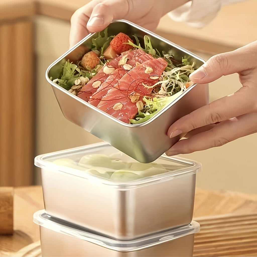 Set de Almacenamiento de Alimentos de Acero Inoxidable de 7 Piezas – Contenedores Apilables con Tapas de Plástico