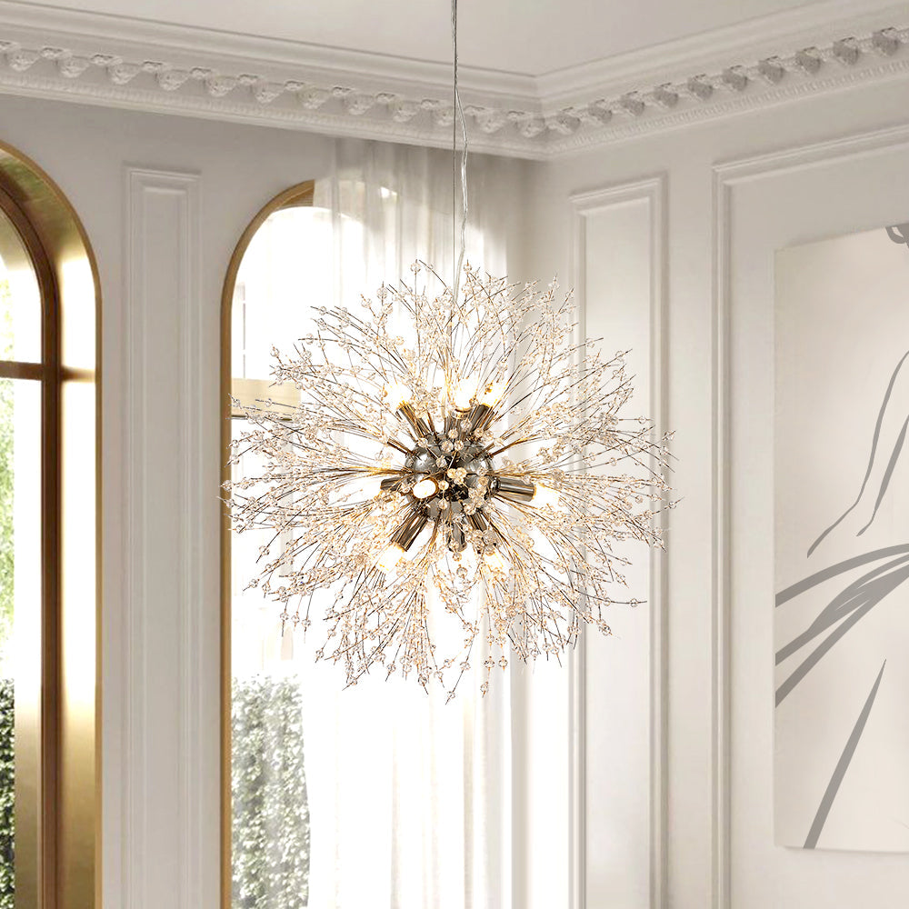 Luz Sputnik Única Moderna de Cristal con 9 Luces de Fuegos Artificiales