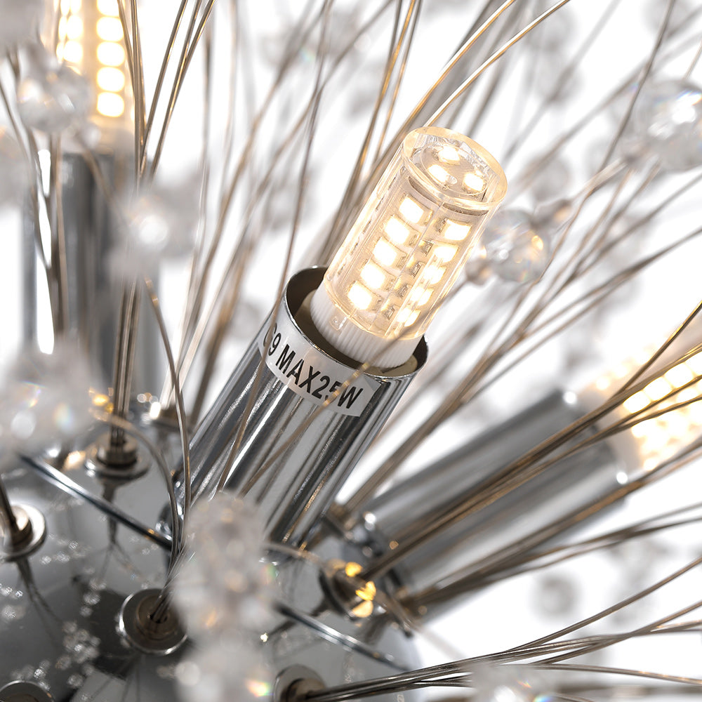 Luz Sputnik Única Moderna de Cristal con 9 Luces de Fuegos Artificiales