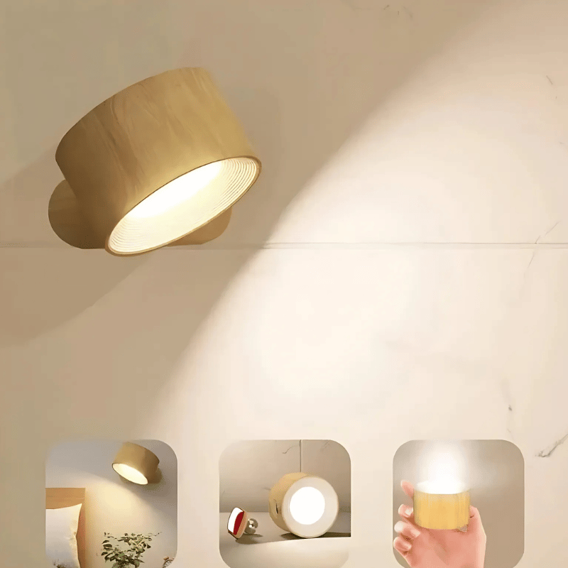 Lámpara de pared LED inalámbrica con batería y rotación de 360°