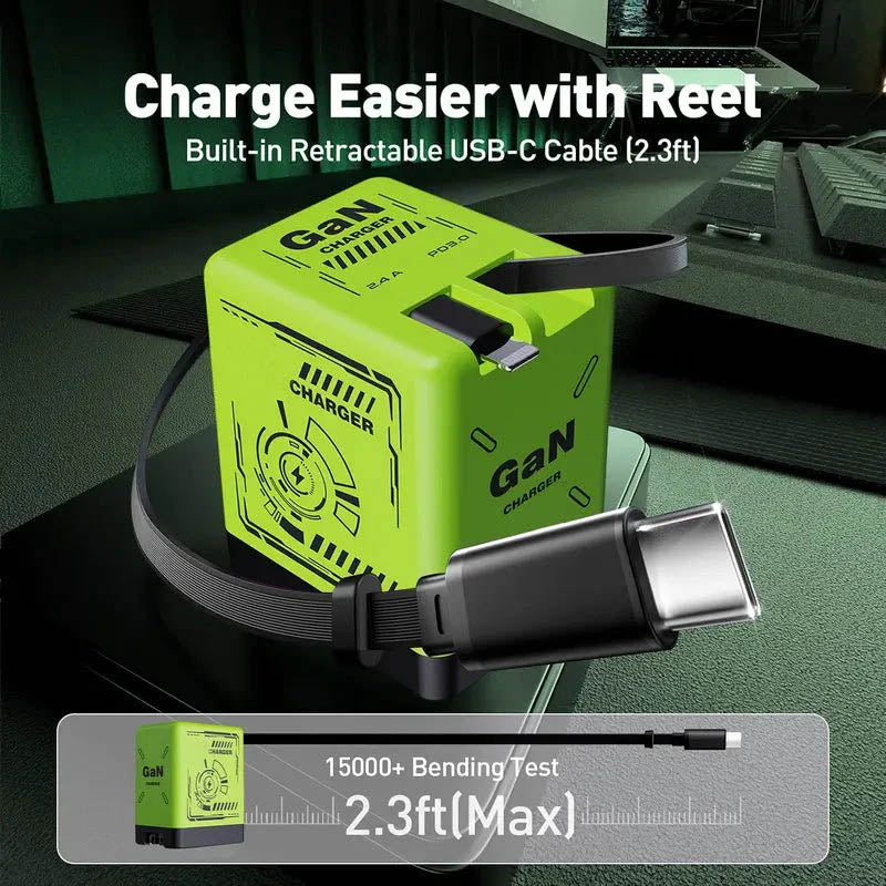 Cargador Rápido Retráctil GaNPro 45W