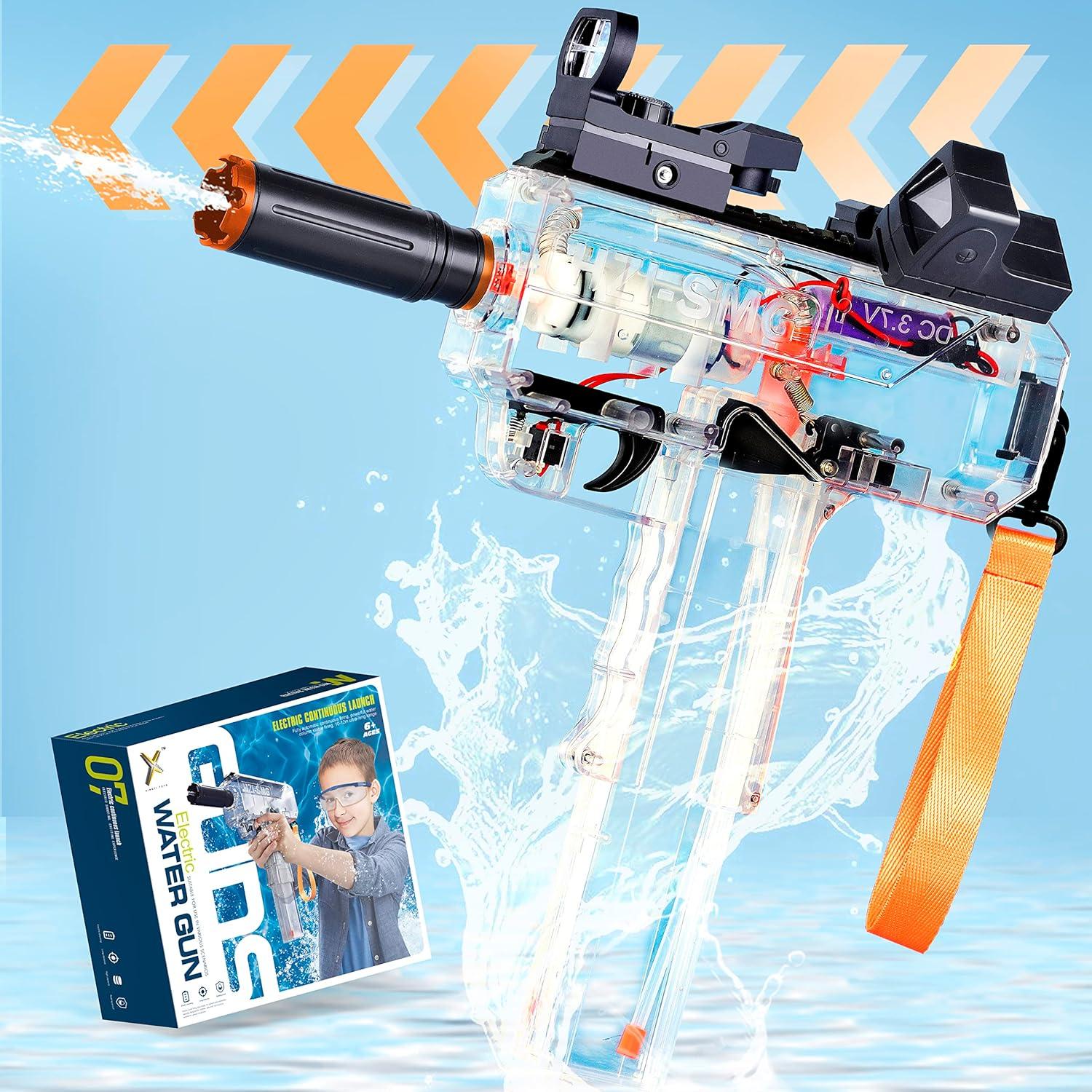 UZI Pistola de Agua Automática Transparente de Alta Velocidad