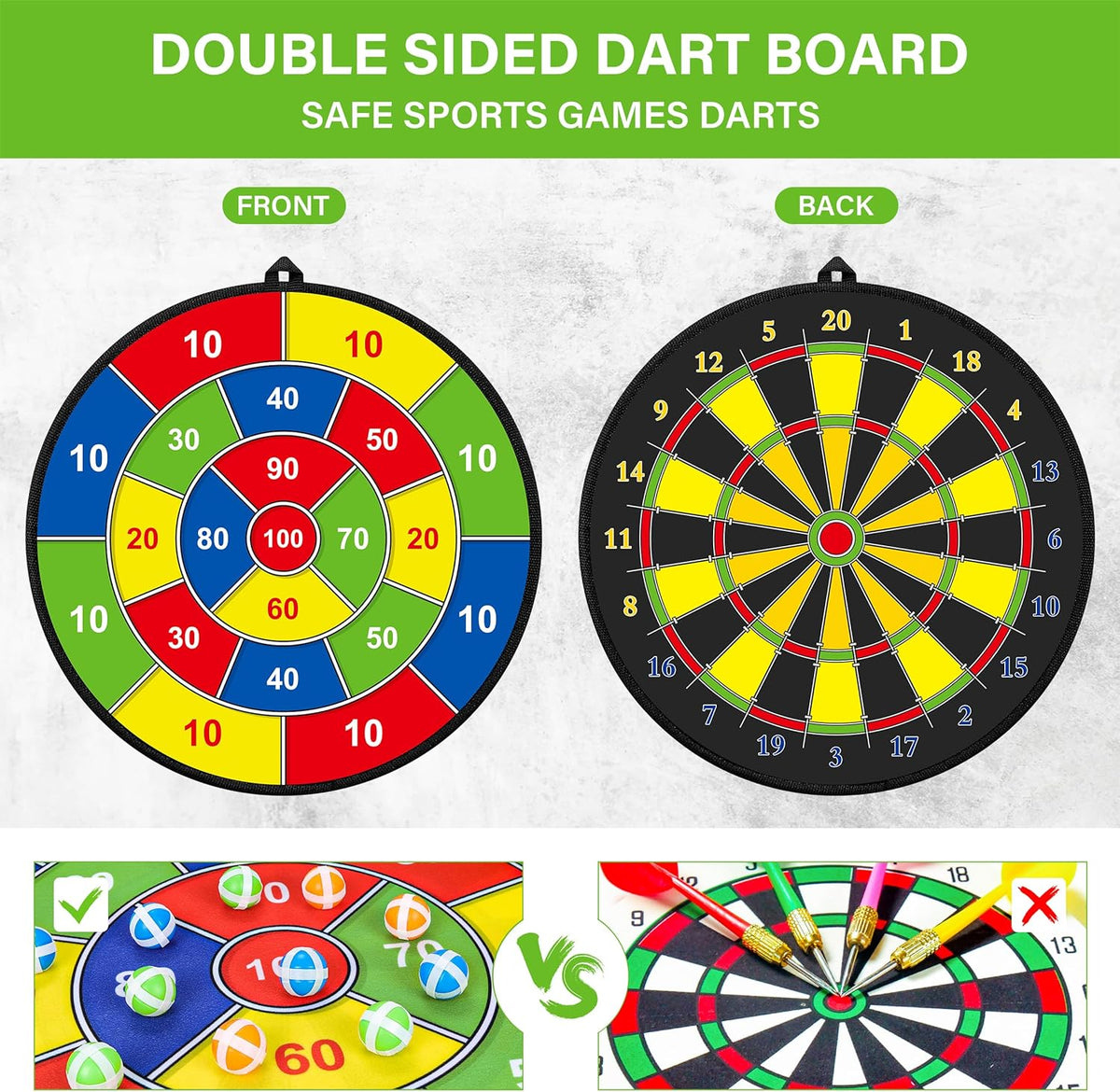 Tablero de dardos doble cara grande para niños – Jugar, aprender y relajarse