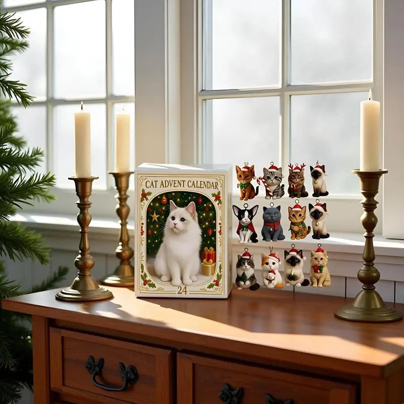 Calendario de adviento festivo con 24 gatos alegres