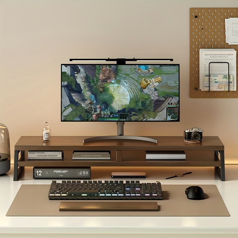 MODERNLIFT - Soporte de Monitor de Madera que Ahorra Espacio con Almacenamiento, Marco de Metal Duradero