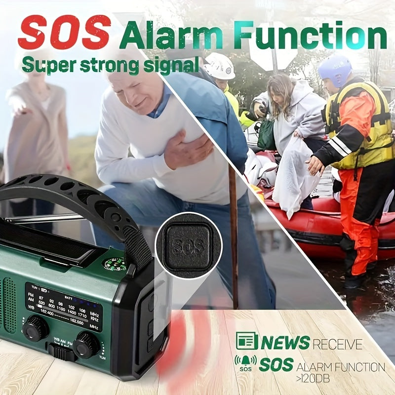 StormMate X10 Radio de emergencia con batería de 10.000 mAh | Solar, manivela & USB-C | Luz LED, alarma SOS & brújula | AM/FM/NOAA